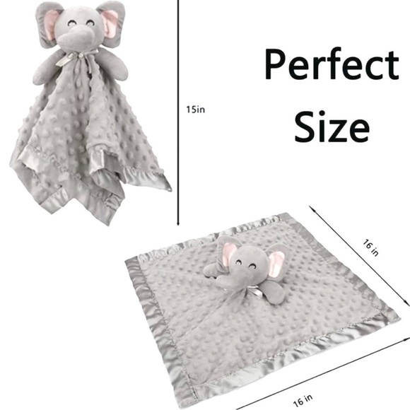 Pro Goleem Elephant Lovey Gray Grey Minky Dot Unisex Crinkle Ears Satin Back 16” - Picture 8 of 13
